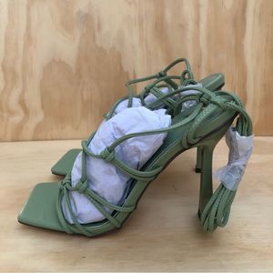 New Lulus Flariee Sage Green Square Toe Lace Up Heels Size 7.5